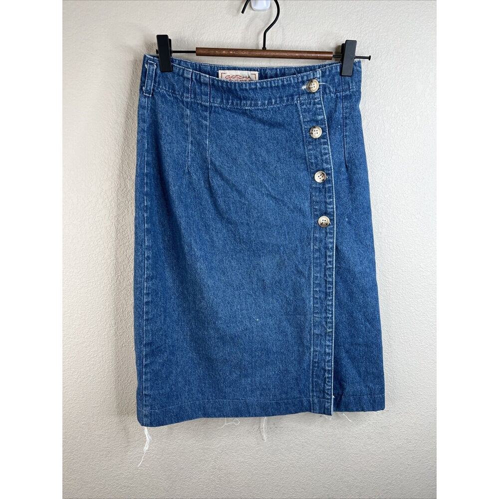 Vintage 1980s Gotcha Covered Jean Women’s‎ Button Wrap Skirt Made In USA Size 4